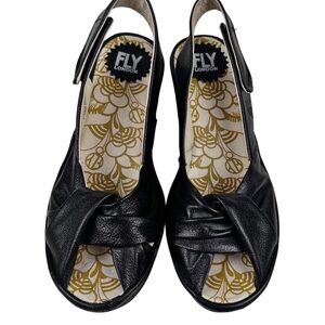 Fly London Black Leather Open Toe Sling Backs Size 7- 7.5 (38)